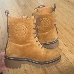 Tory Burch Miller 50MM Lug Sole Bootie in Rhum/Port Suede